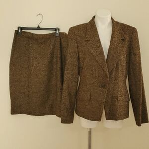 Linda Allard Ellen Tracy Suit Skirt Lined Size 14 Tweed 80s Vintage